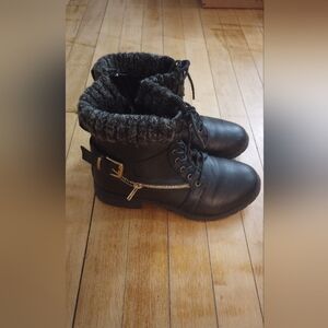 Charlotte Russe Black Combat Boots with Gold Accents